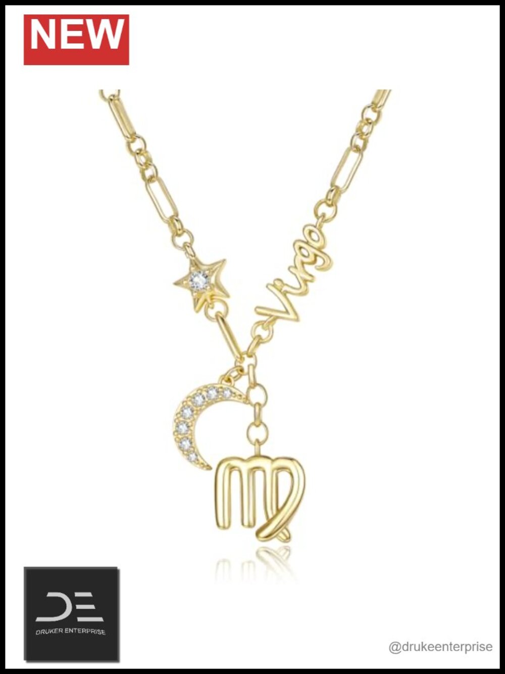 14K Gold Plated Zodiac Pendant Necklace Constellation Moon Star Charm Gift
